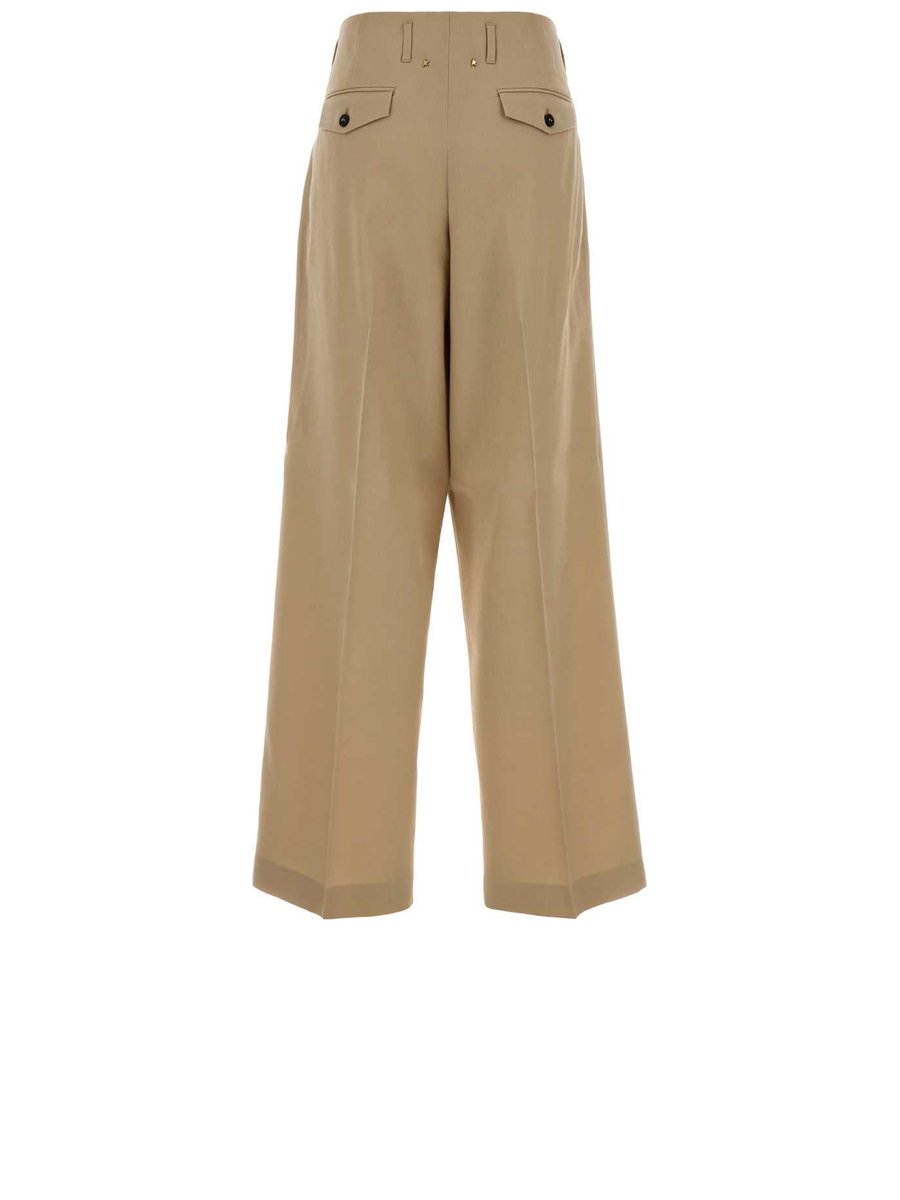 Golden Goose Wide Leg Pants in Beige Virgin Wool