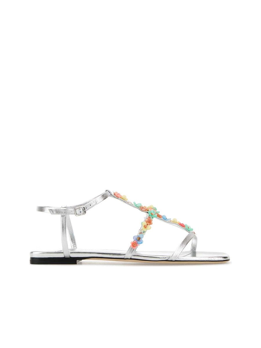 Jimmy Choo Gwyn Daisy Ballet Flats in Silver Nappa Leather