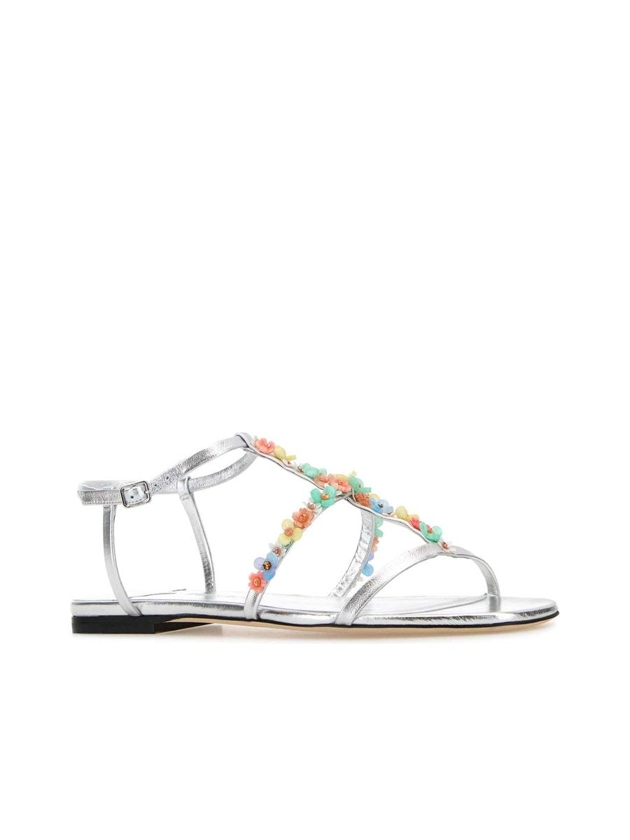 Jimmy Choo Gwyn Daisy Ballet Flats in Silver Nappa Leather