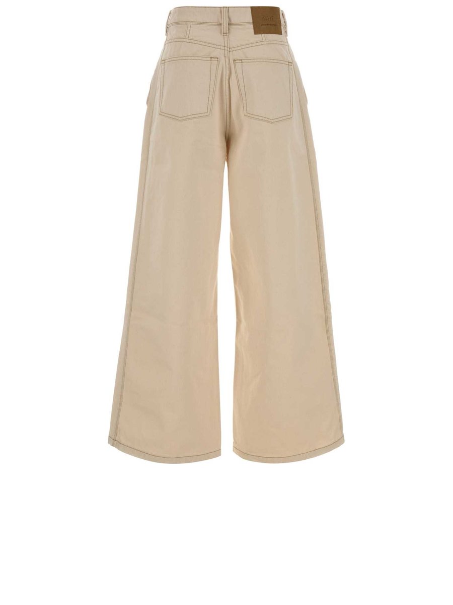 Ami Super Wide Fit Pants in Beige Cotton