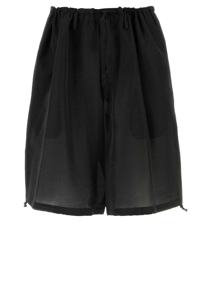 Yohji Yamamoto Seam Pocket Shorts in Black Rayon Nylon Cupro