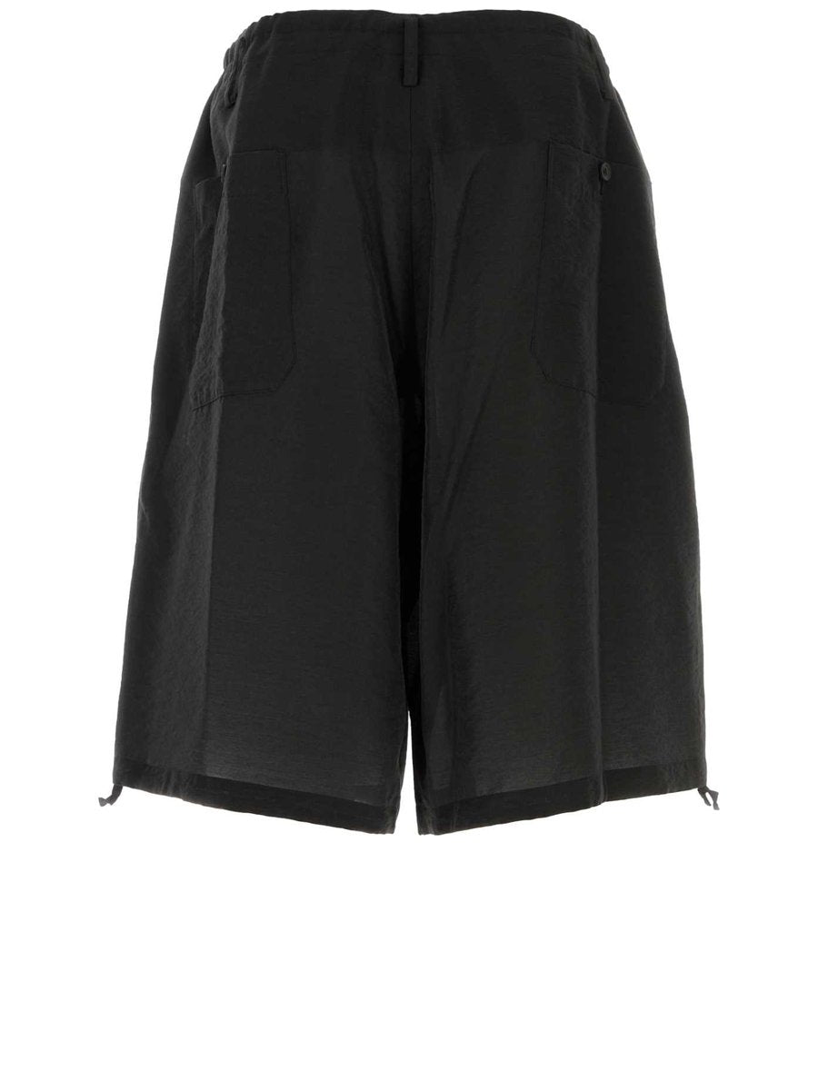 Yohji Yamamoto Seam Pocket Shorts in Black Rayon Nylon Cupro