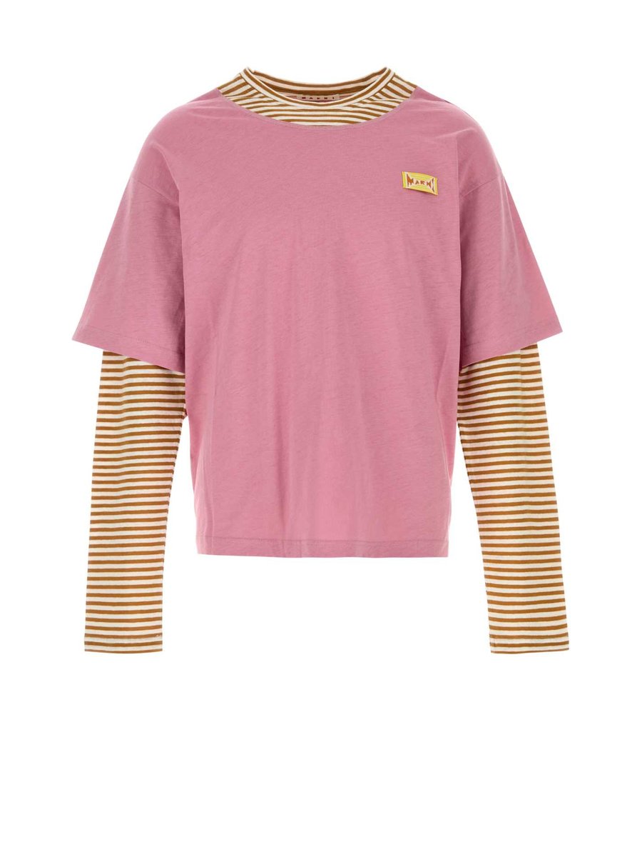 Marni T-Shirt in Pink Linen and Cotton