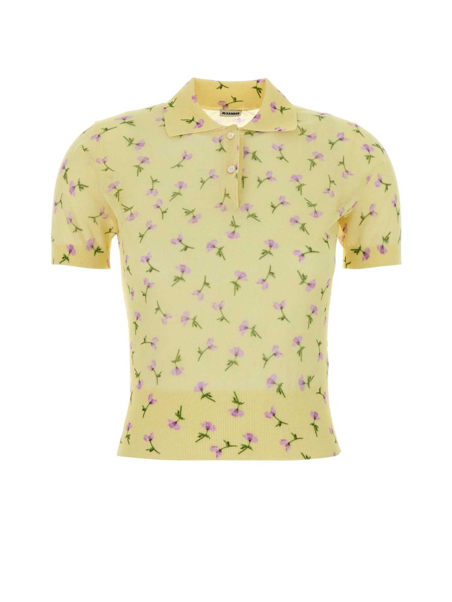 Jil Sander Short Sleeve Polo T-Shirt in Floral Cotton Nylon