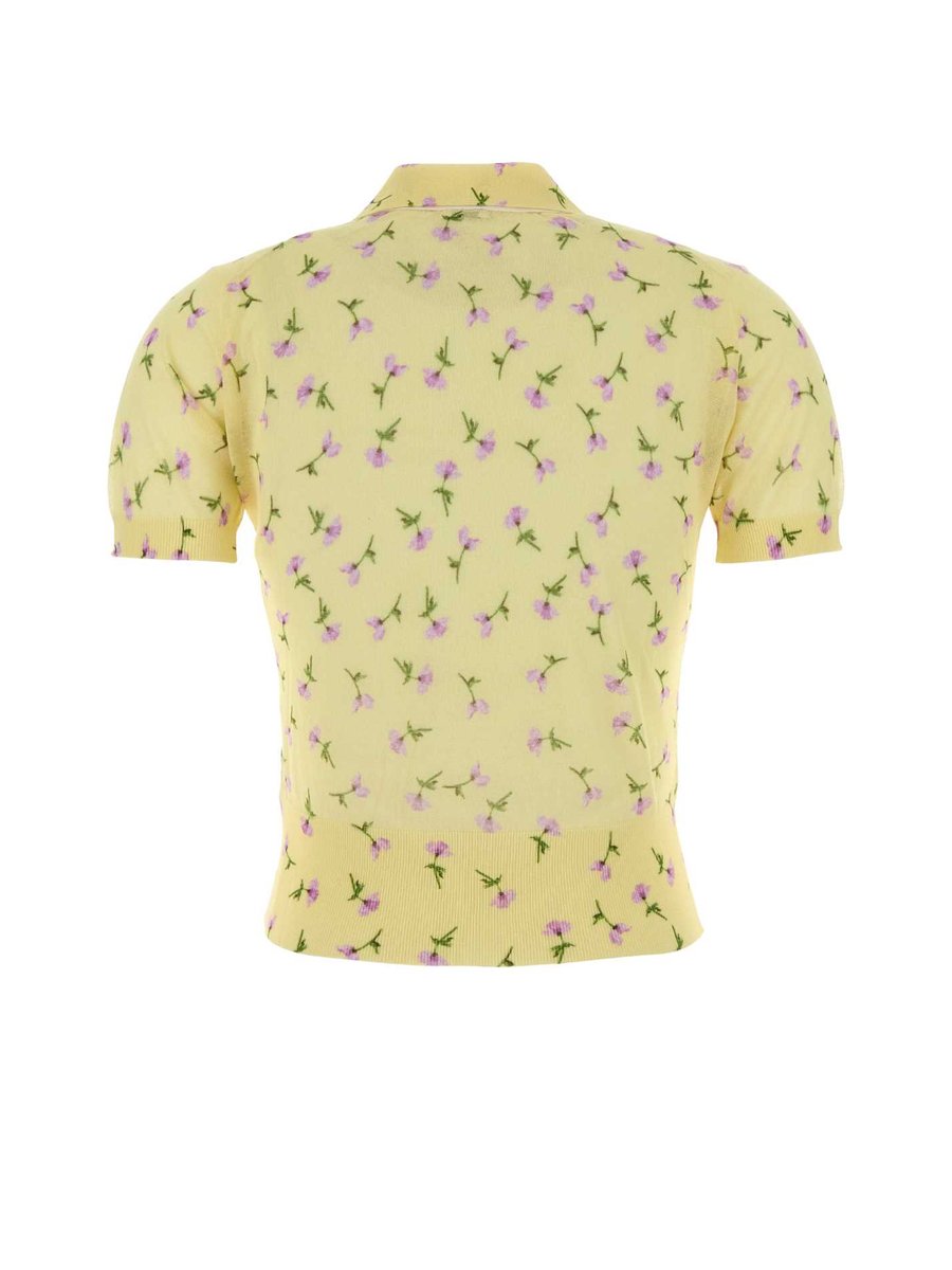 Jil Sander Short Sleeve Polo T-Shirt in Floral Cotton Nylon