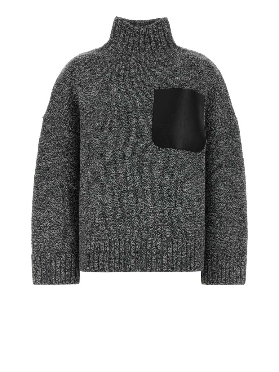 JW Anderson Leather Patch Pocket Jumper in Grey Wool Alpaca Blend