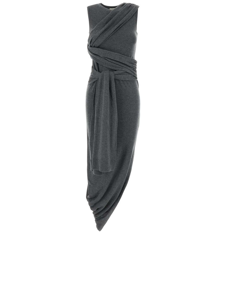 JW Anderson Tie Detail Sleeveless Dress in Grey Lyocell and Merino Wool