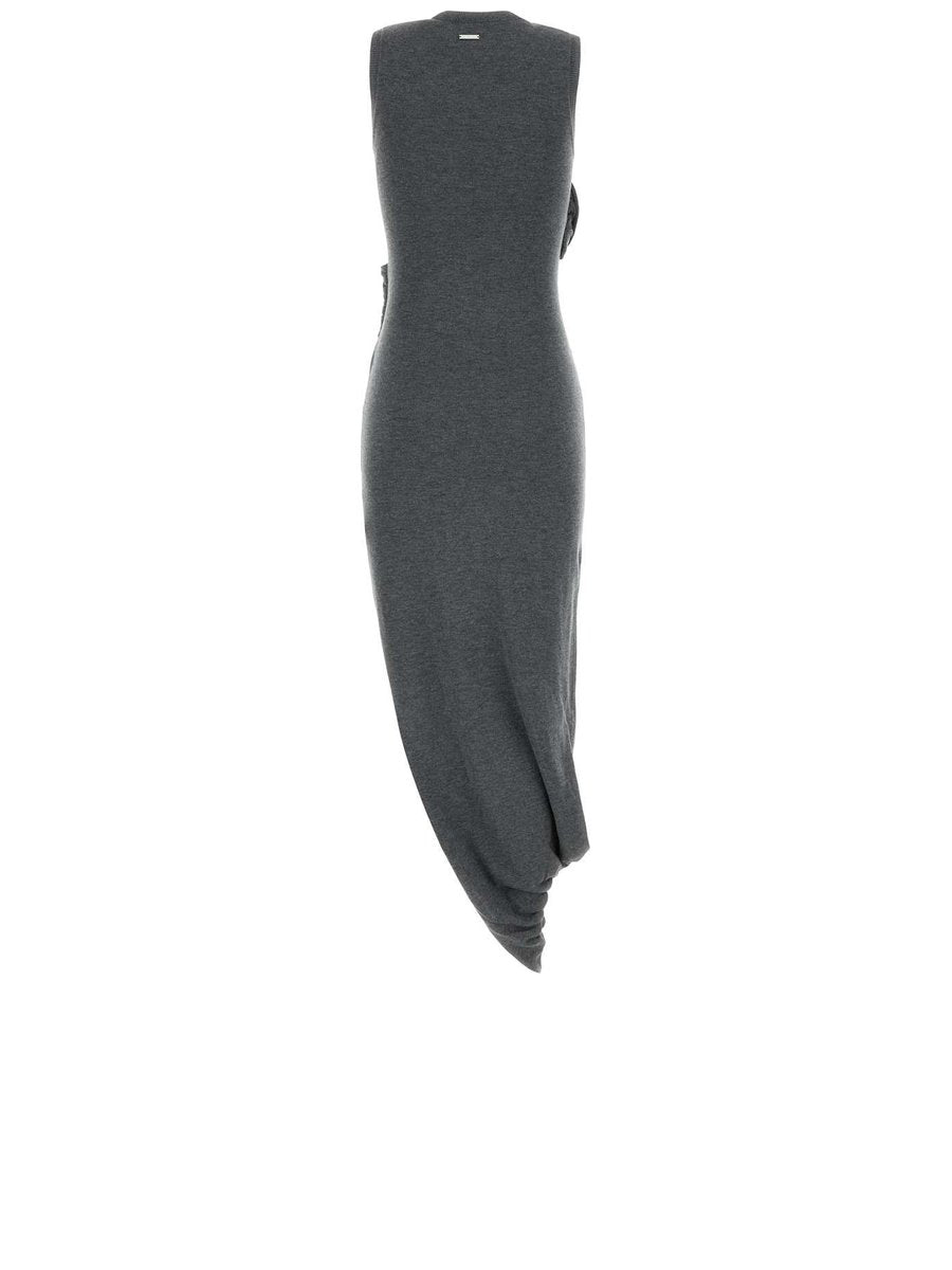 JW Anderson Tie Detail Sleeveless Dress in Grey Lyocell and Merino Wool