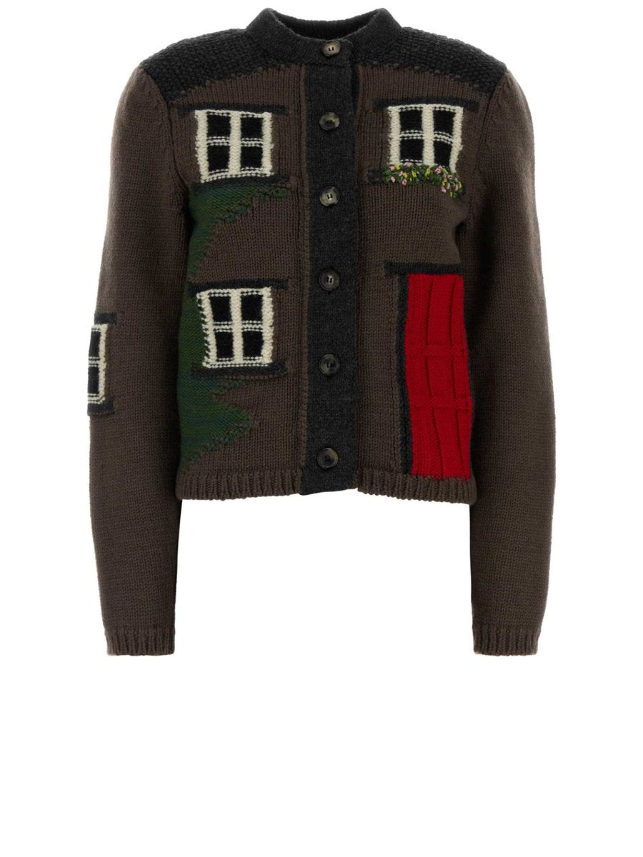 JW Anderson House Polo Cardigan in Brown Sheep Wool