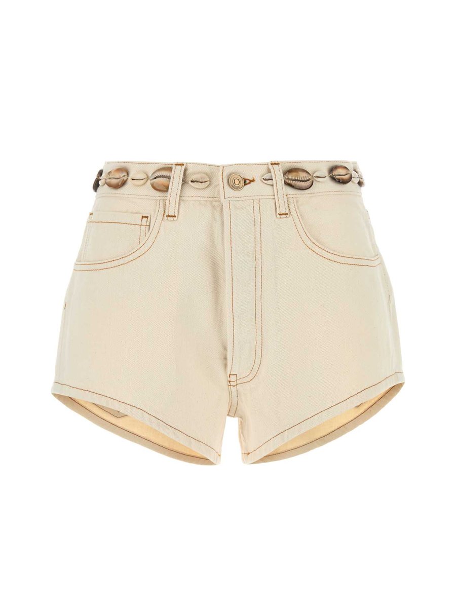 Alanui Ocean Dream Denim Shorts in Beige Cotton