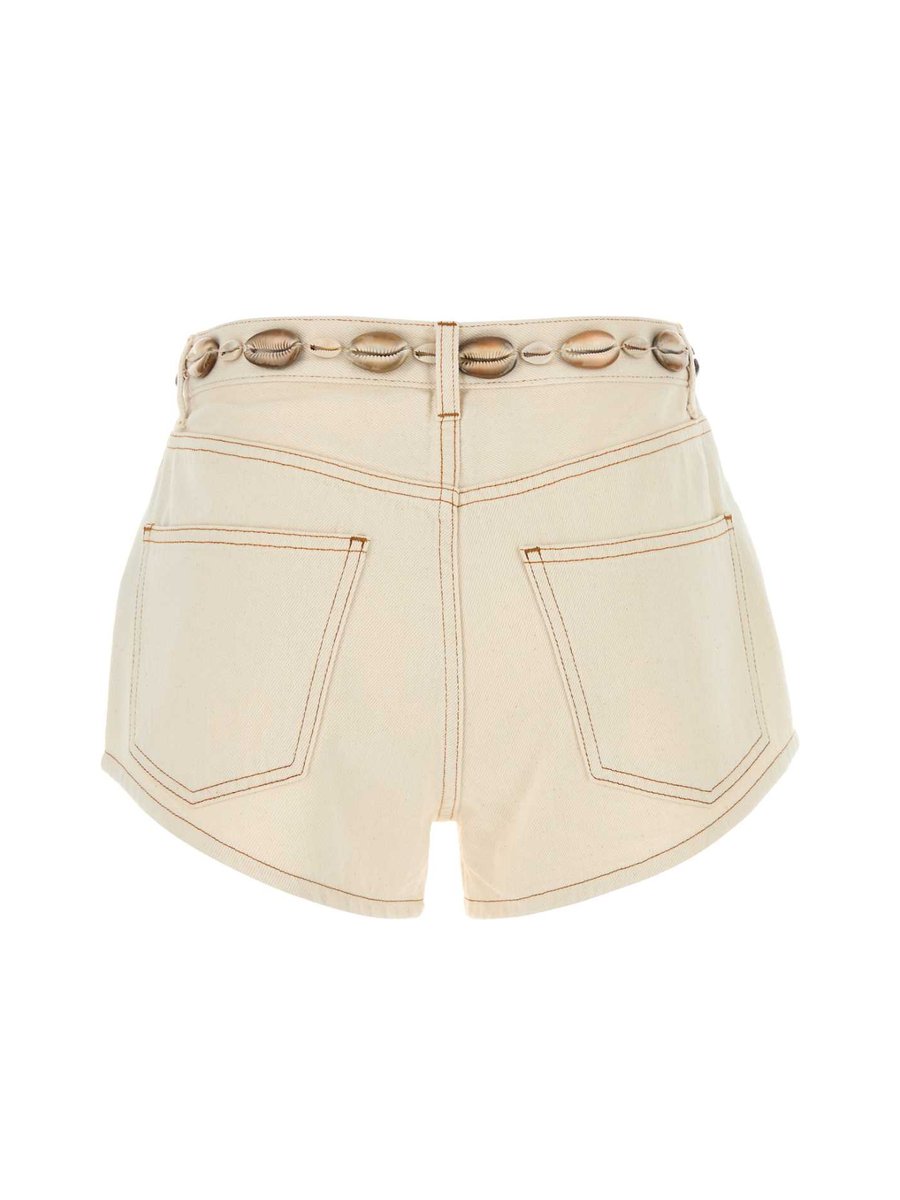 Alanui Ocean Dream Denim Shorts in Beige Cotton