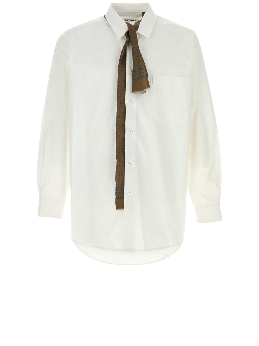 Magliano V Crispy Penna Long Sleeve Shirt in White Cotton