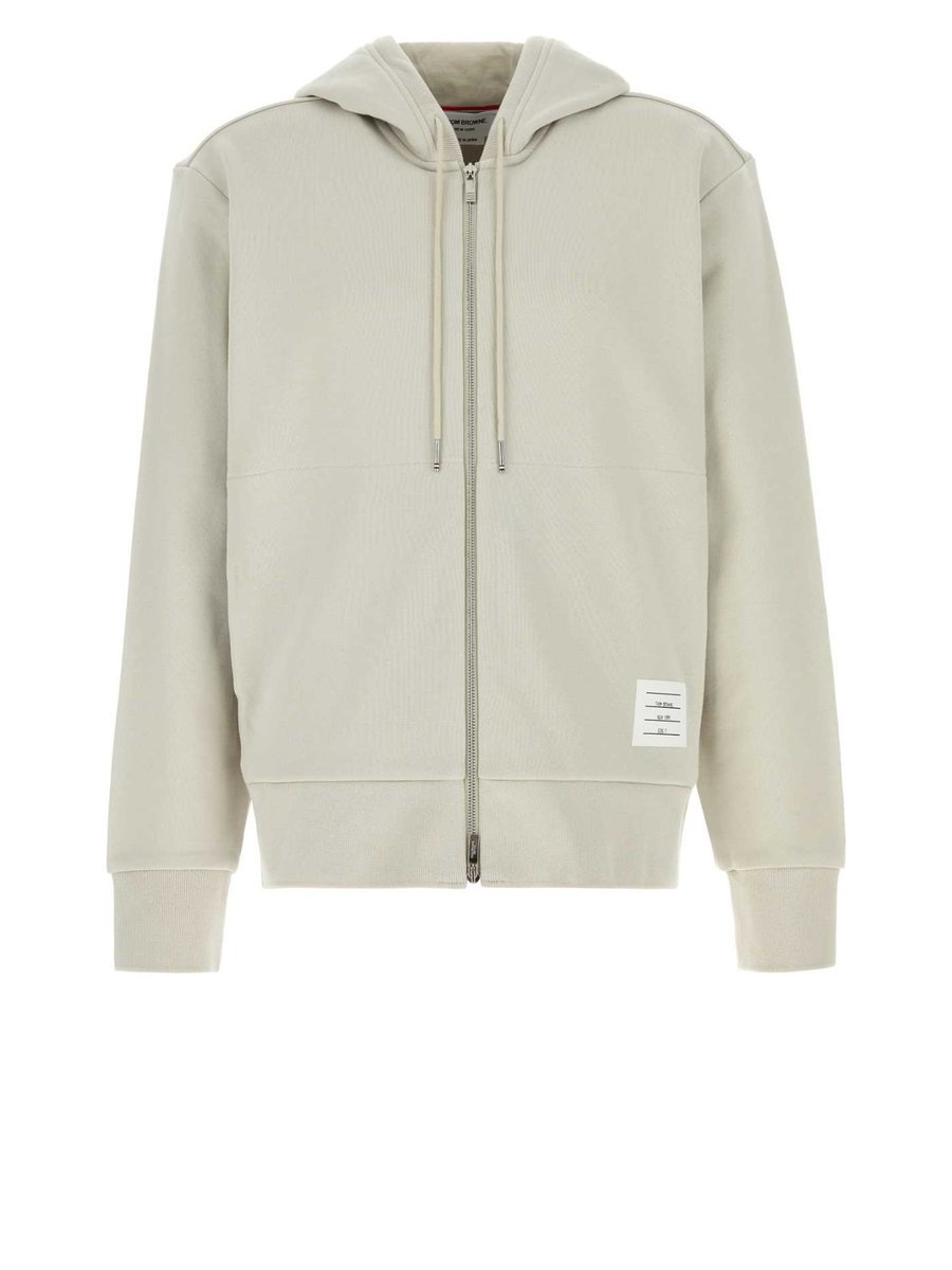 Thom Browne Zip Up Hoodie in Grey Cotton