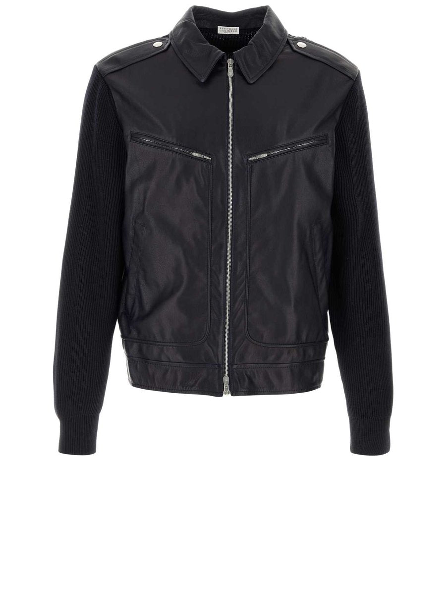 Brunello Cucinelli Padded Leather Jacket in Blue Leather