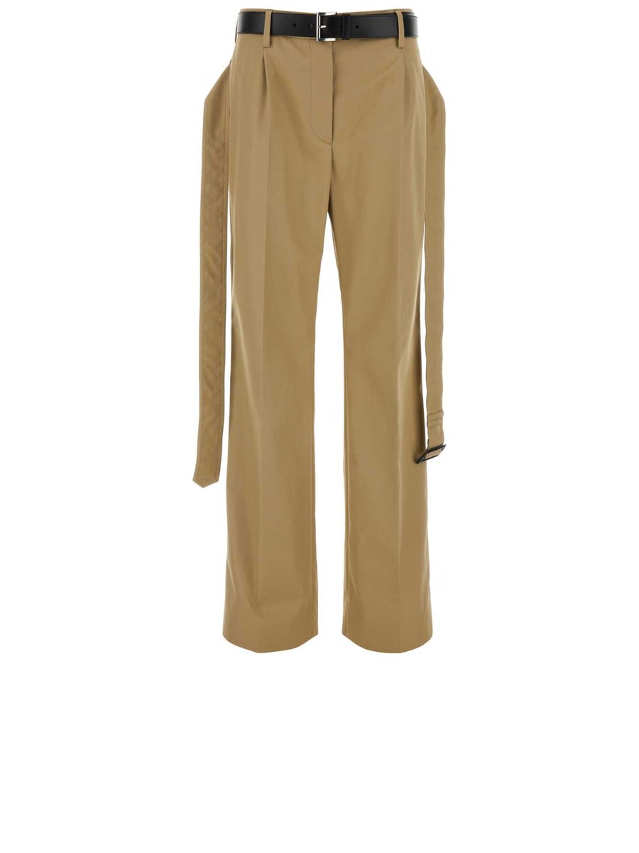 Prada Pants in Beige Cotton and Calfskin