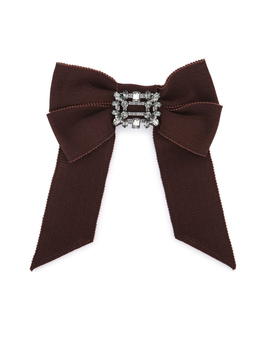 Roger Vivier RV Broche Hairclip Ribbon in Brown Metal and Zirconium