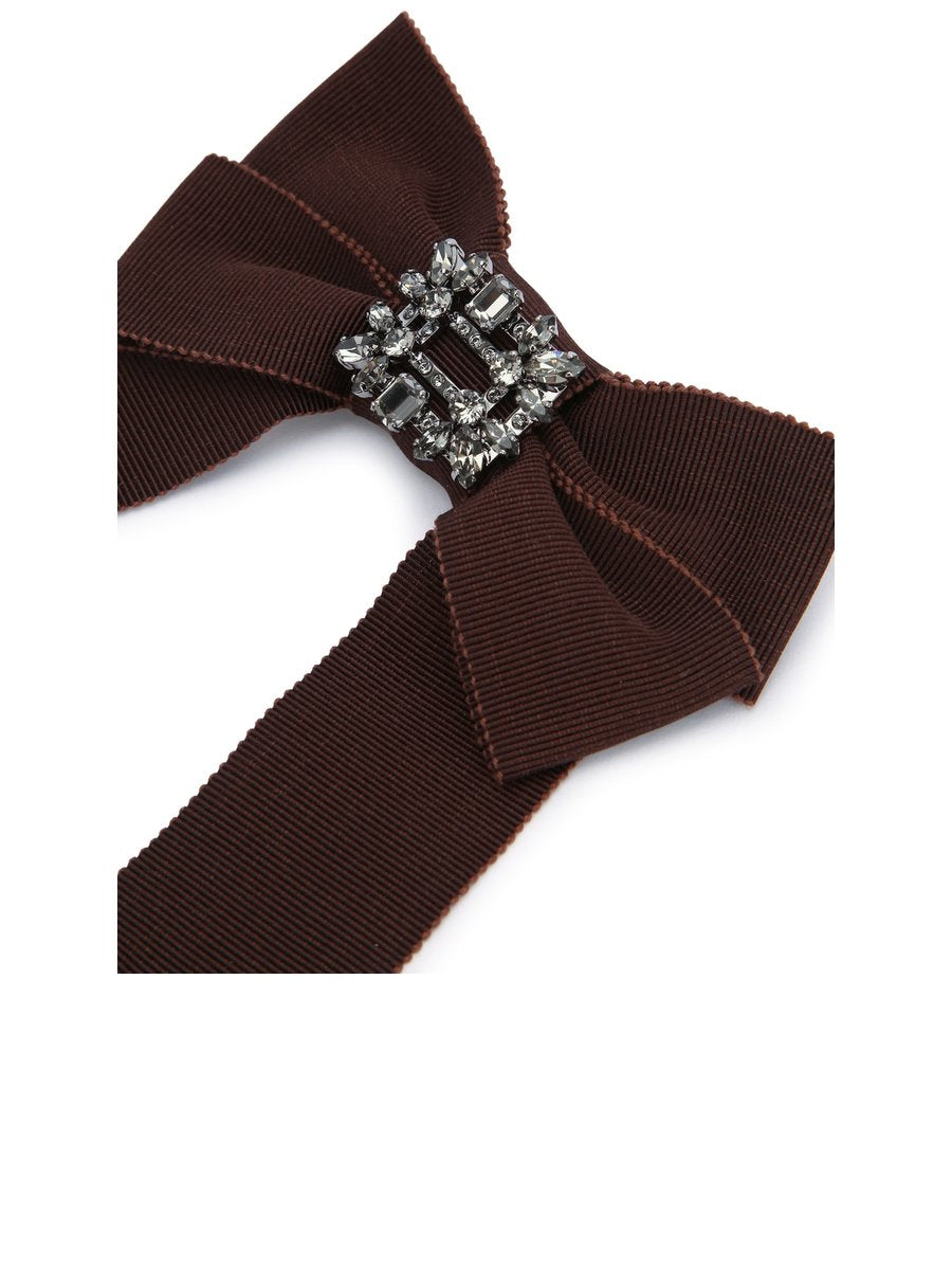 Roger Vivier RV Broche Hairclip Ribbon in Brown Metal and Zirconium