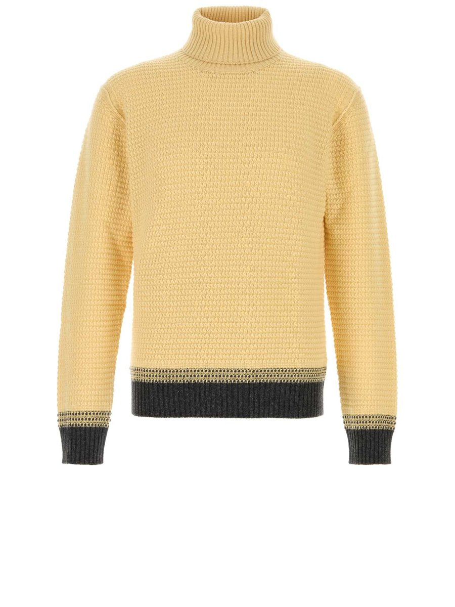 Zegna Oasi Cashmere Jacquard Turtleneck in Yellow Cashmere