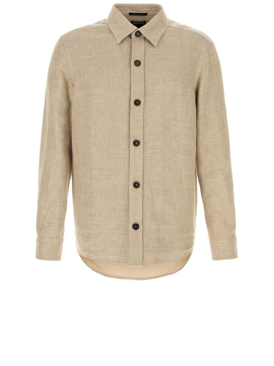 Zegna Overshirt in Beige Cashmere Linen and Silk