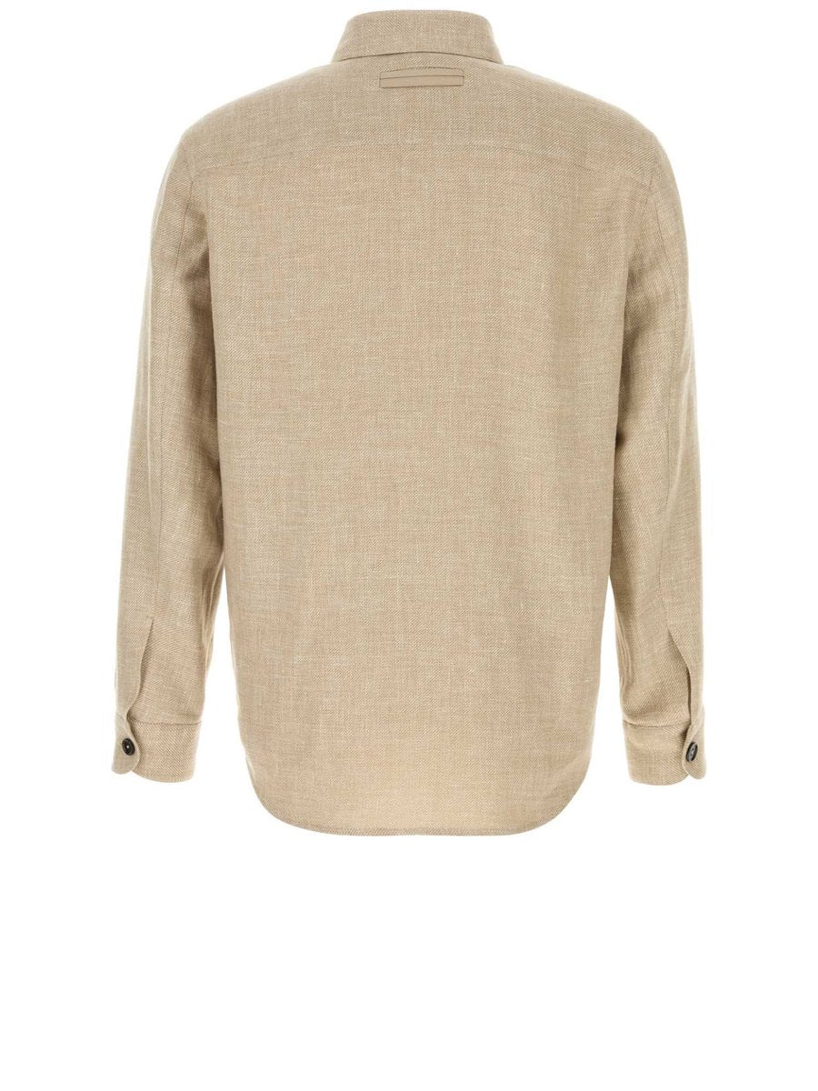 Zegna Overshirt in Beige Cashmere Linen and Silk
