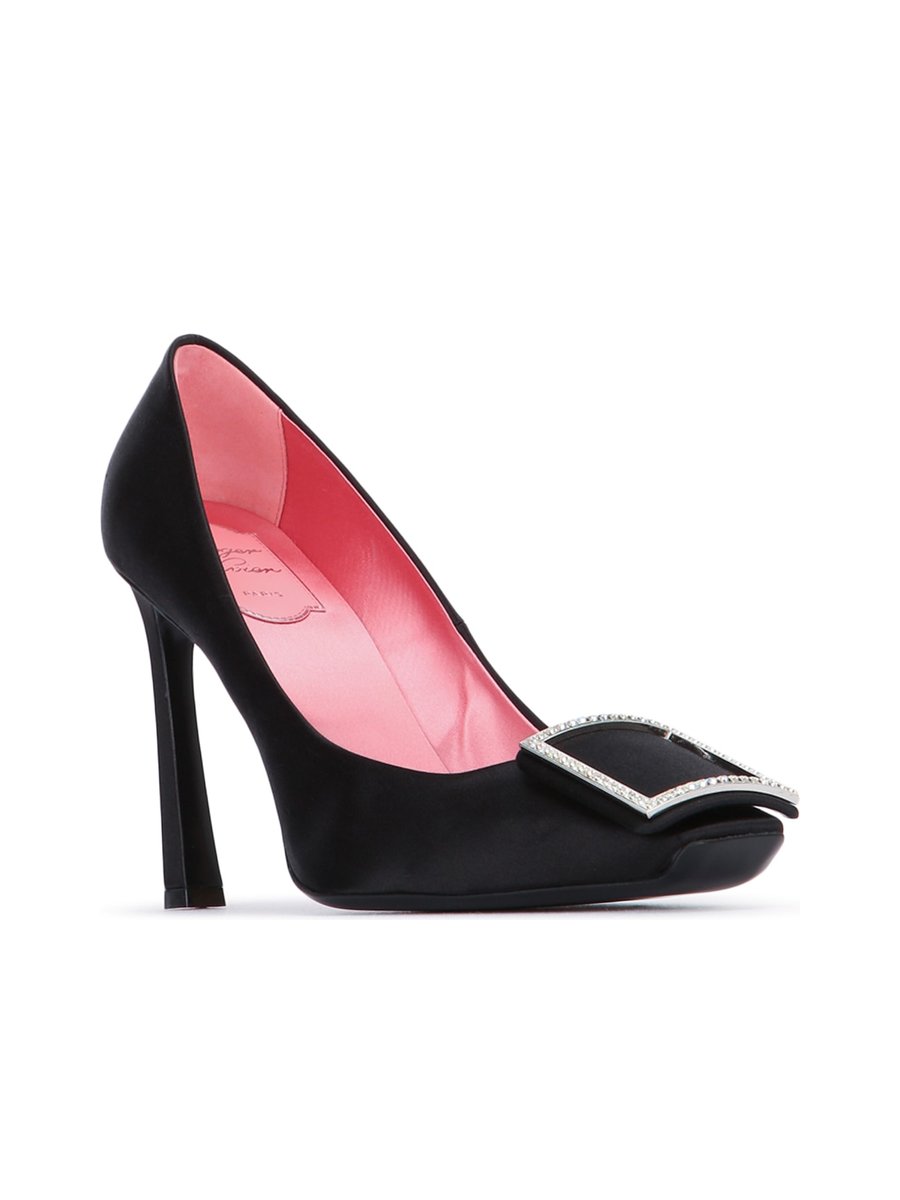 Roger Vivier Trompette Strass Buckle Décollété in Black Calfskin