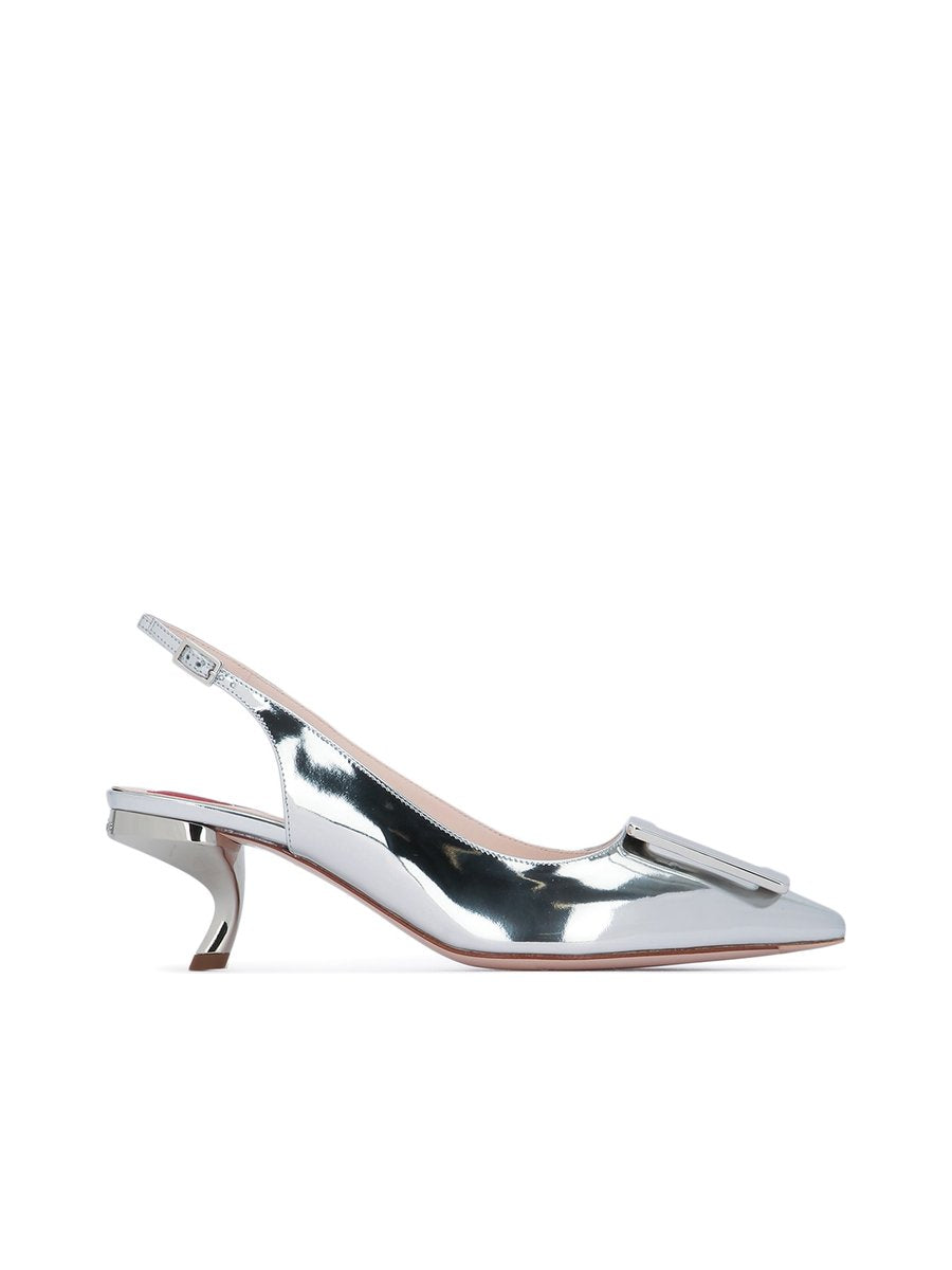 Roger Vivier Virgule Sling Back in Silver Cotton