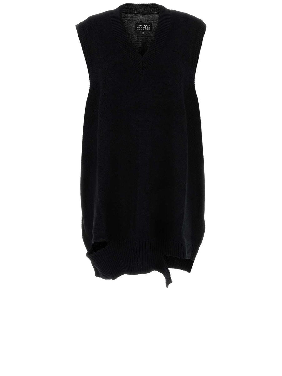 Mm6 Maison Margiela Mini Dress in Black Virgin Wool and Acrylic