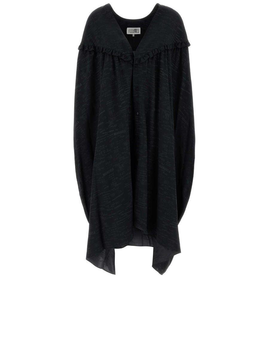 Mm6 Maison Margiela Midi Dress in Black Acetate and Viscose