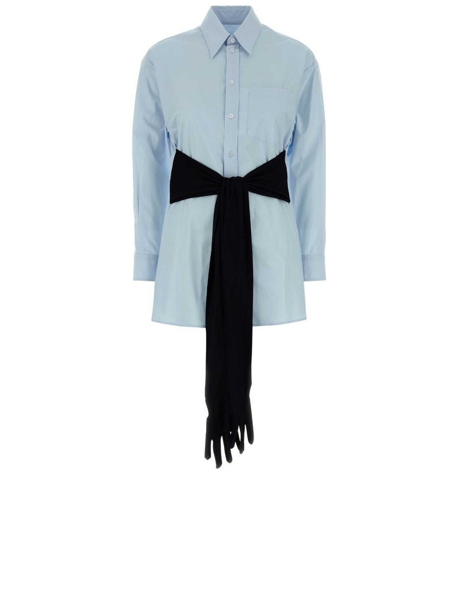 Mm6 Maison Margiela Long Sleeved Shirt in Light Blue Cotton