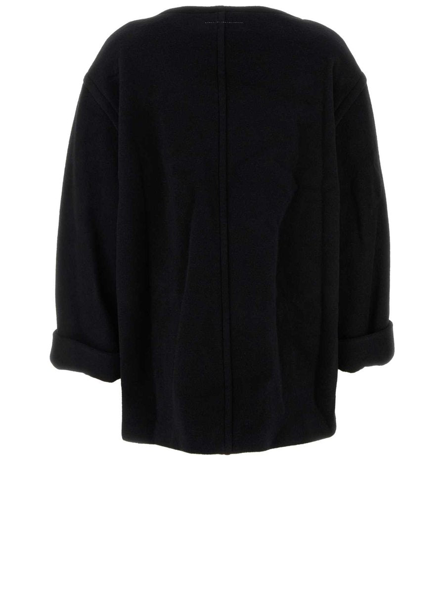 Mm6 Maison Margiela Long-Sleeved Top in Black Wool