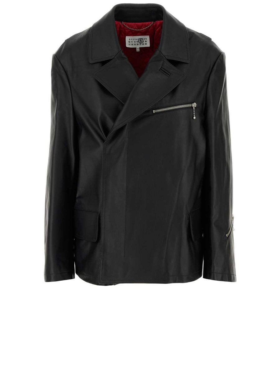 Mm6 Maison Margiela Sports Jacket in Black Bovine Leather