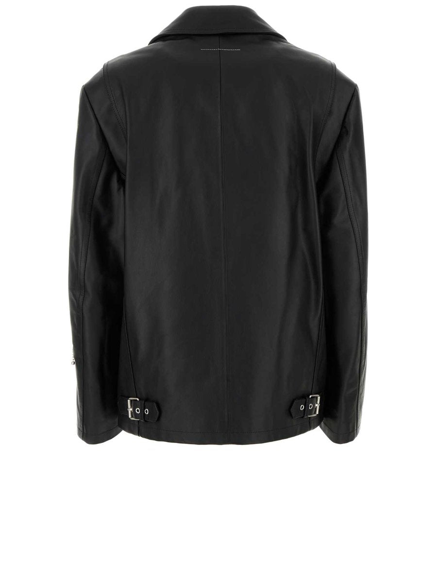 Mm6 Maison Margiela Sports Jacket in Black Bovine Leather