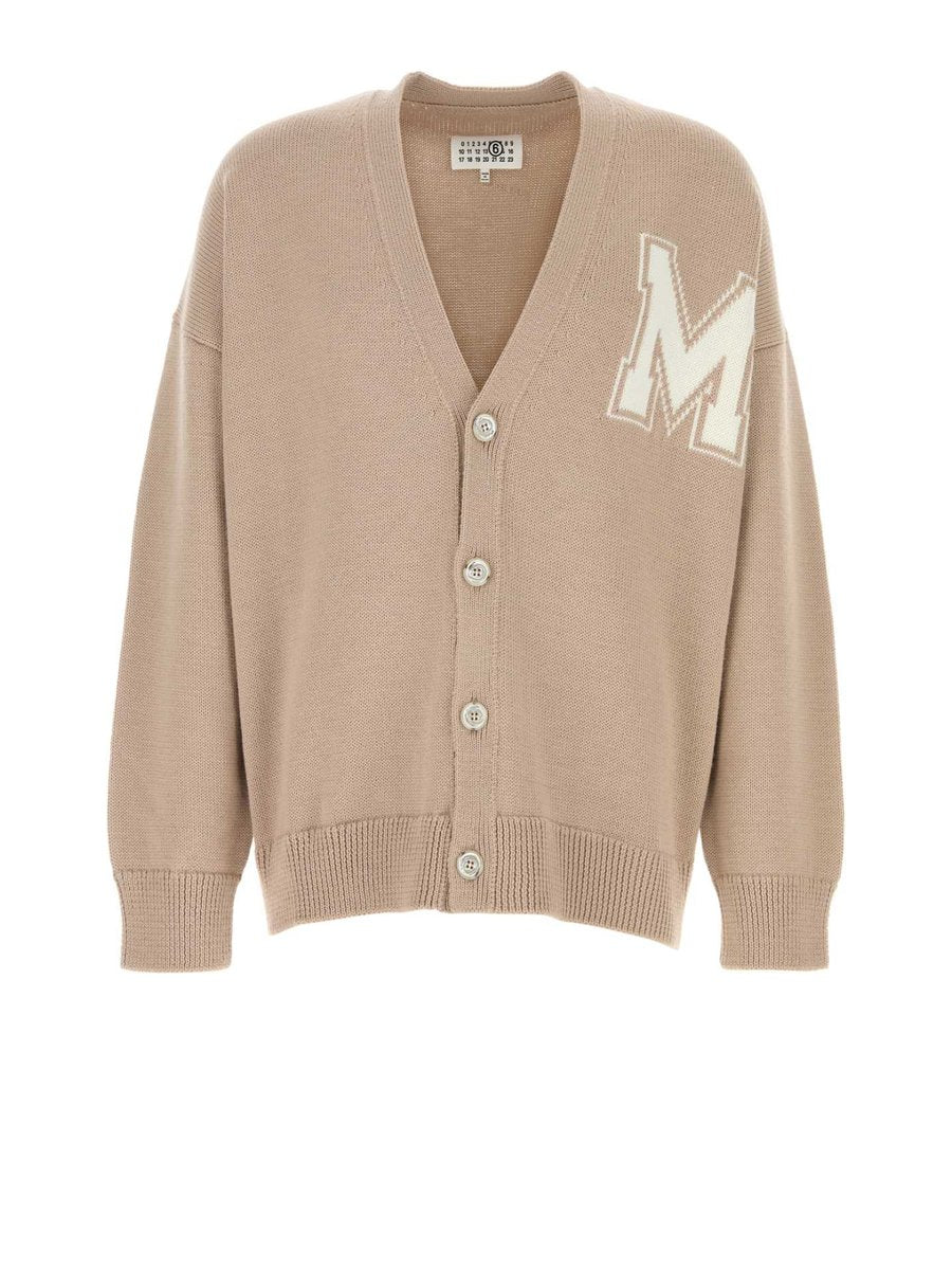 Mm6 Maison Margiela Cardigan in Beige Virgin Wool and Acrylic