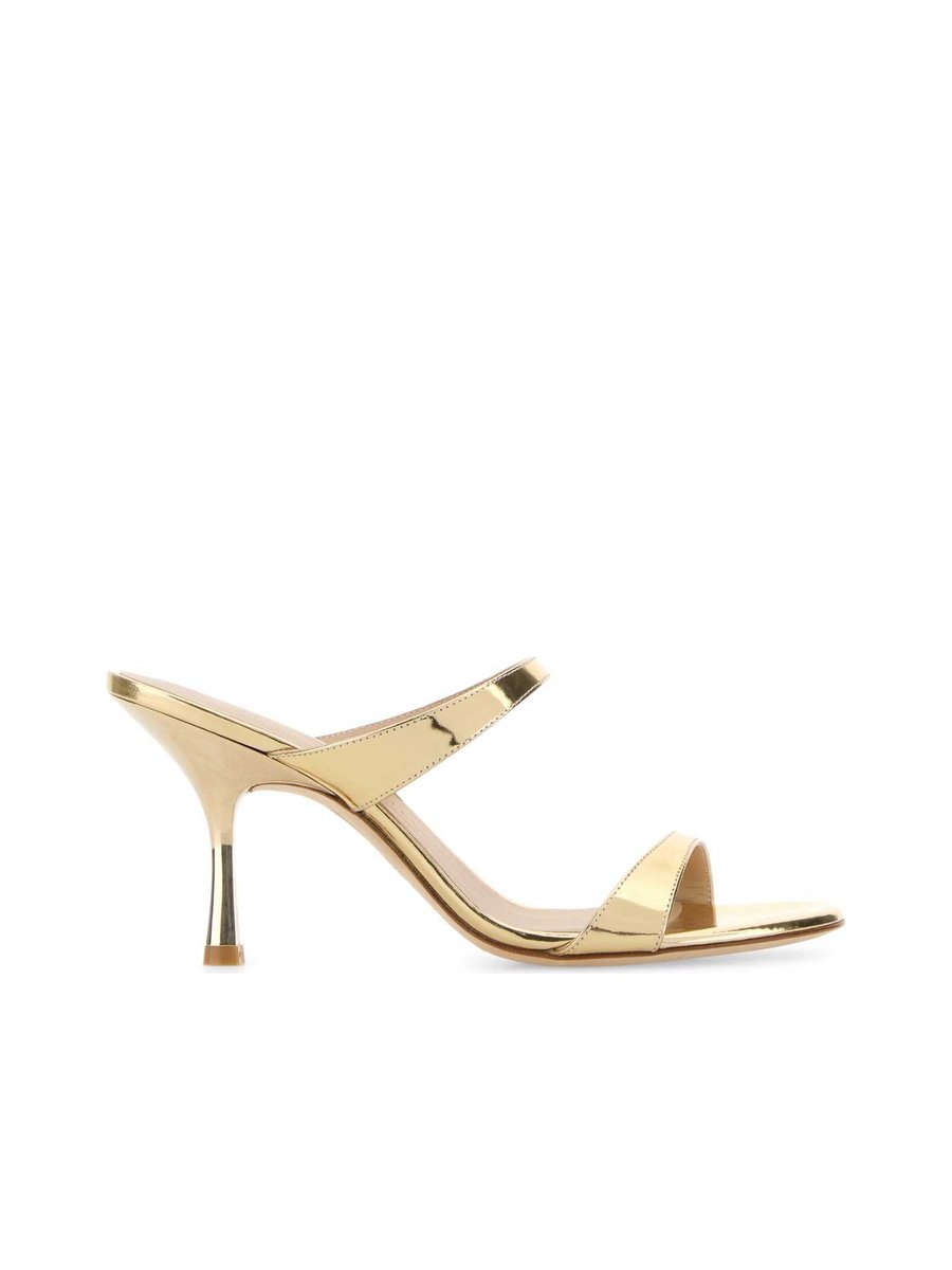 Stuart Weitzman Nudist Slide Sandals in Gold Leather