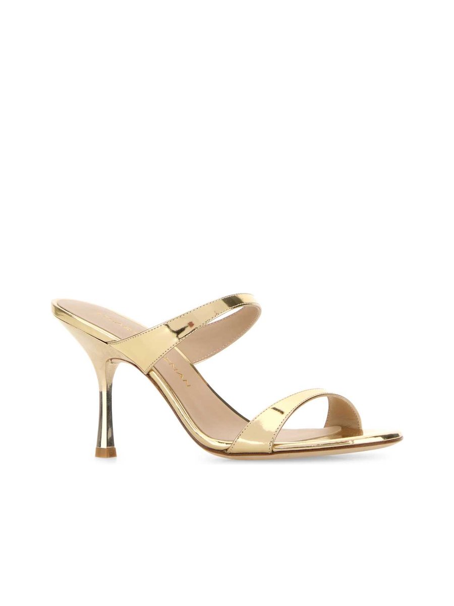 Stuart Weitzman Nudist Slide Sandals in Gold Leather