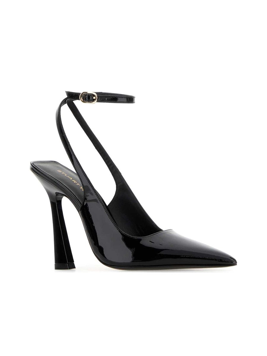 Stuart Weitzman Vinnie Strap Pump in Black Leather