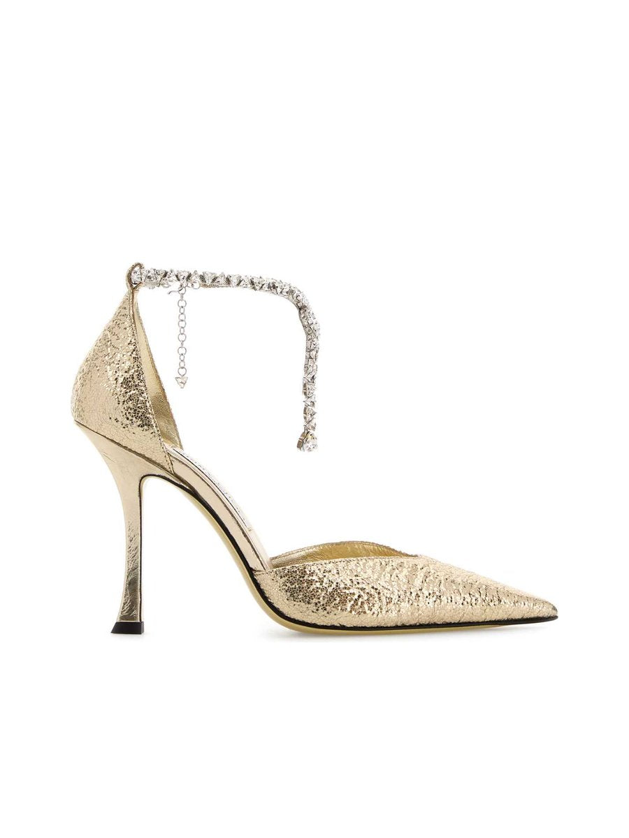 Jimmy Choo Stevie 100 Pumps in Gold Crystal and Leather