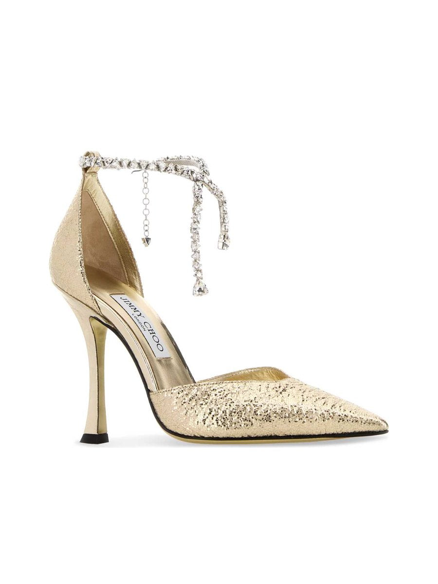 Jimmy Choo Stevie 100 Pumps in Gold Crystal and Leather