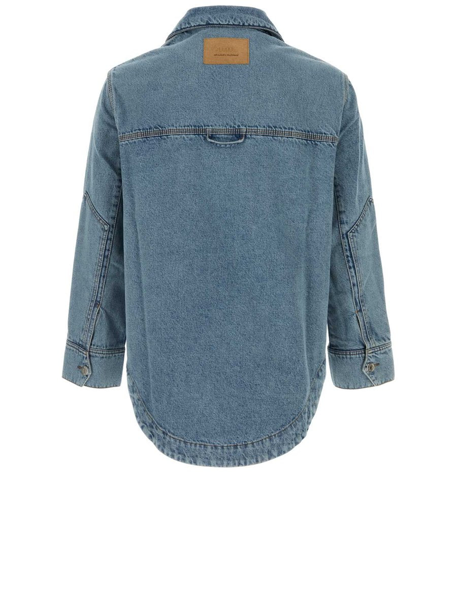 Ami Embossed Ami De Coeur Worker Overshirt in Blue Cotton