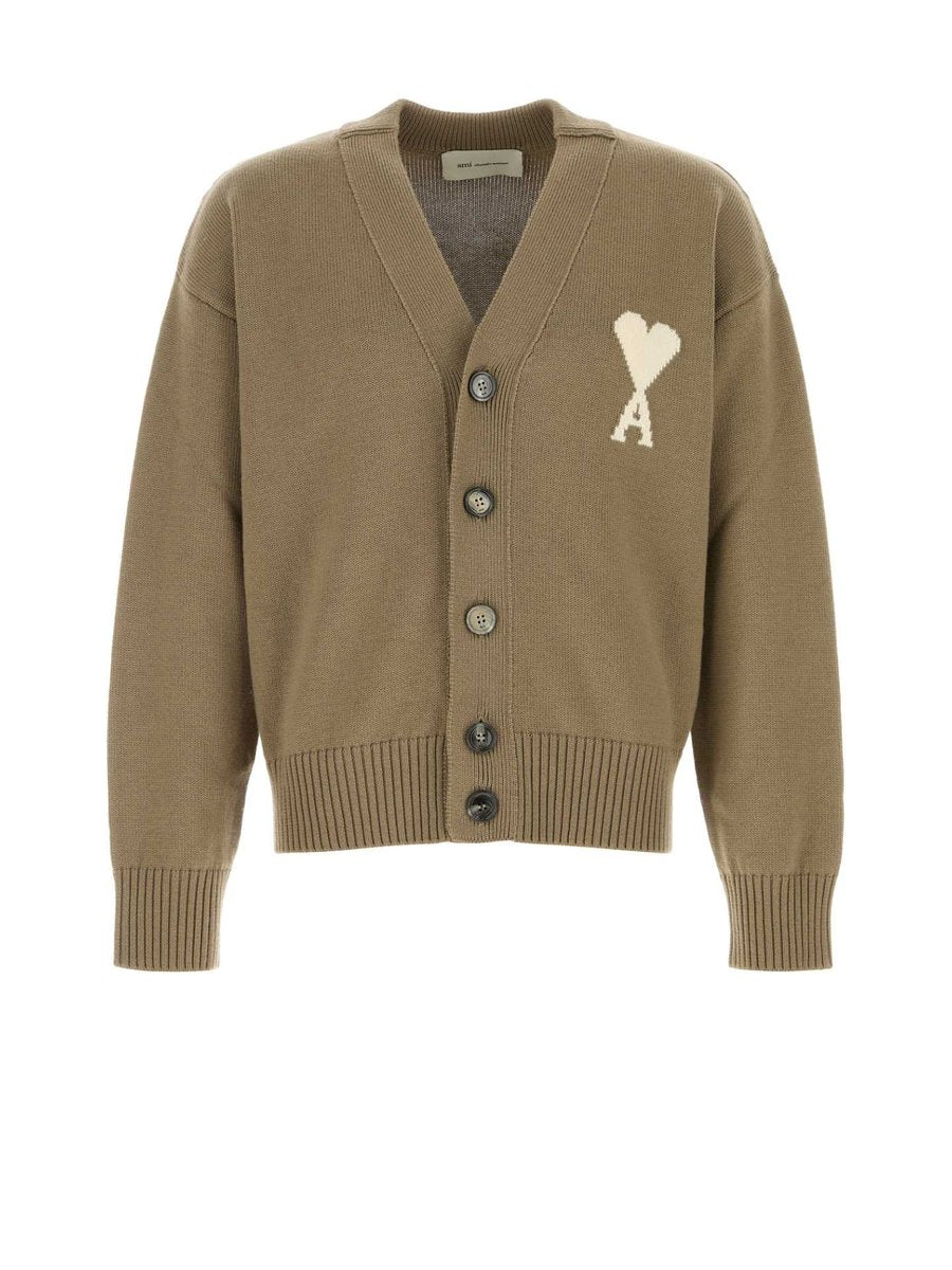 Ami Cardigan in Beige Virgin Wool and Cotton