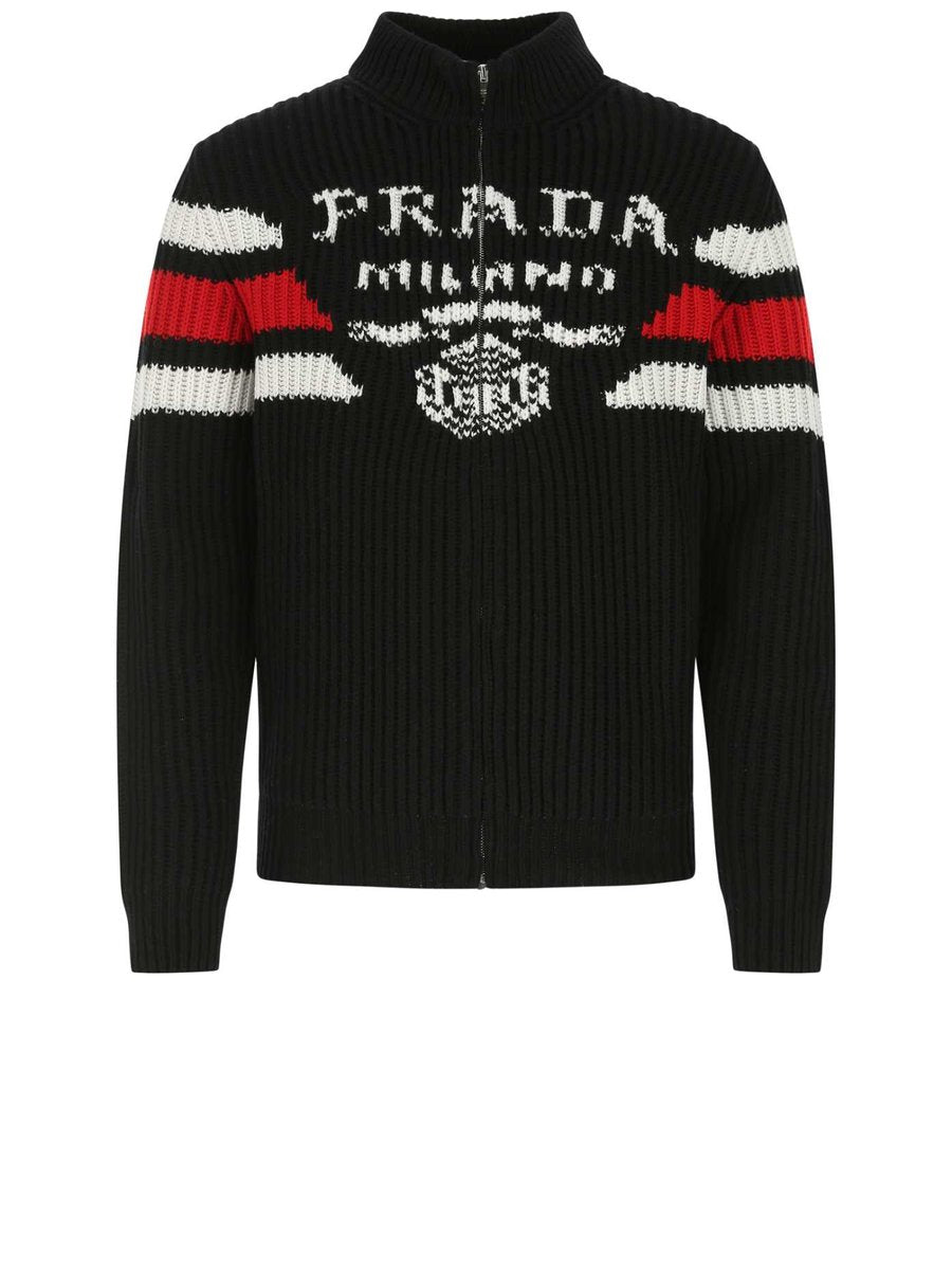 Prada Zip Cardigan in Black Wool