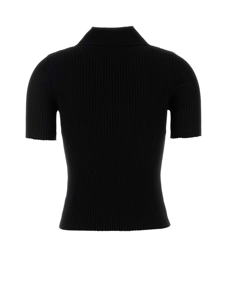 Courreges Signature Rib Knit Polo in Black Viscose Blend