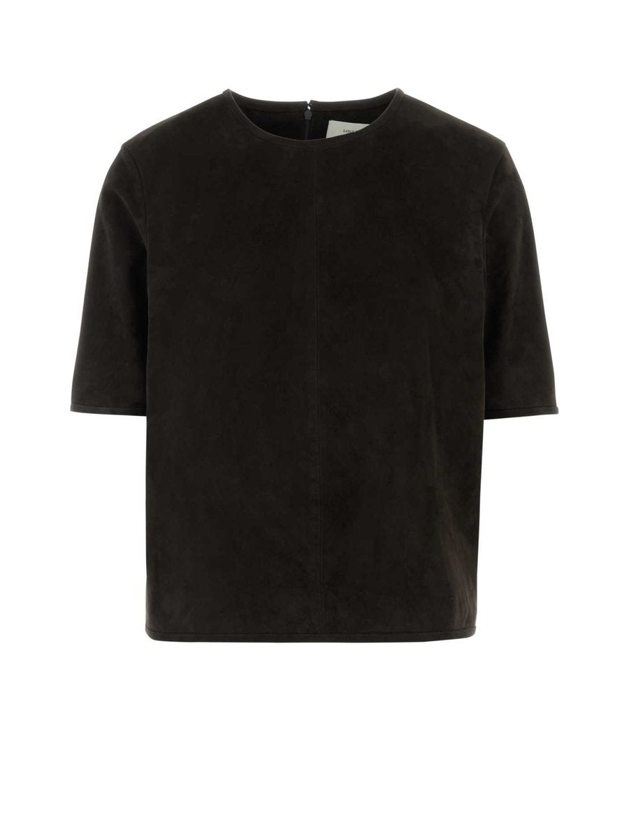 Loulou De Saison Zaida Suede Boxy T-Shirt in Brown Lambskin