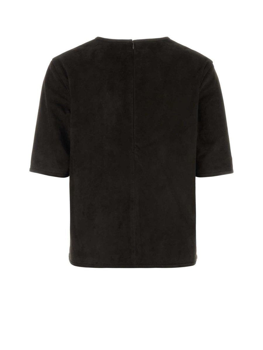 Loulou De Saison Zaida Suede Boxy T-Shirt in Brown Lambskin