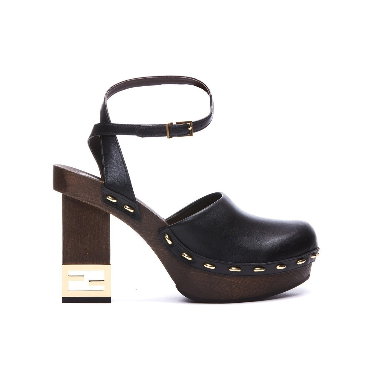 Fendi Decorative Heel Leather Pumps