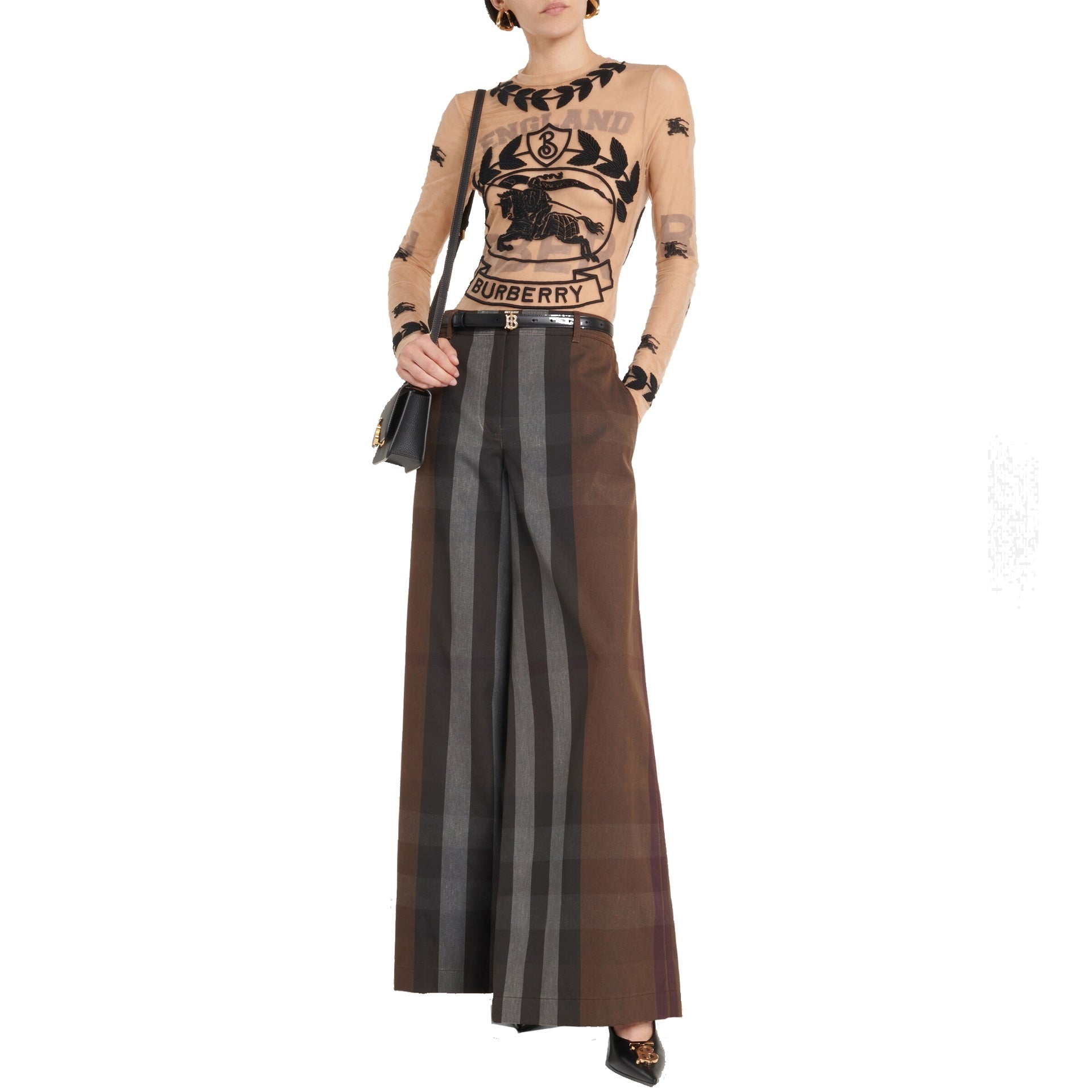 Burberry Checked Wide Leg Canvas Pants